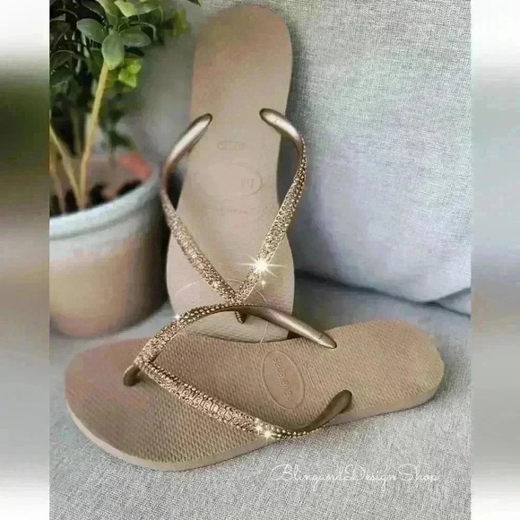 Havaianas Womens Bling Sandals Flip Flops made with Rose Gold Swarovski Crystals - Picture 7 of 7